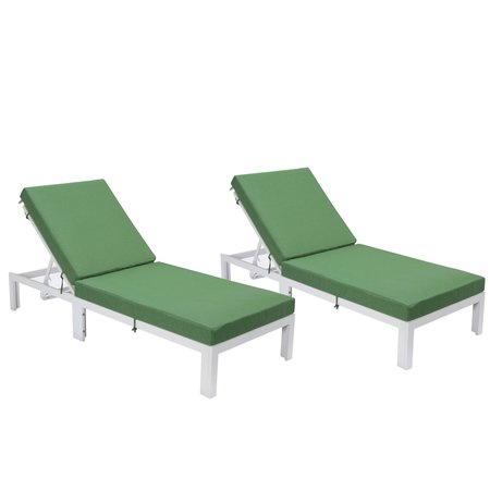 LEISUREMOD Chelsea Modern Outdoor White Chaise Lounge Chair With Green Cushions CLW-77G2